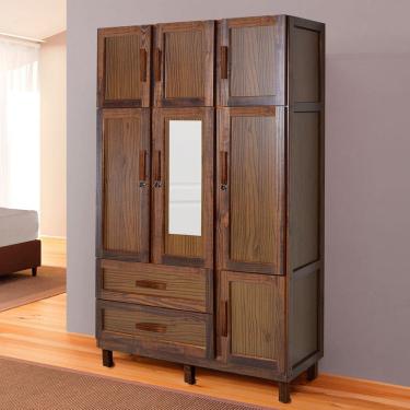 Imagem de Guarda-Roupa Solteiro Petersburgo Madeira Maciça 7 Portas 2 Gavetas 2 Prateleiras com Espelho Imbuia Naturall - Pnr Móveis