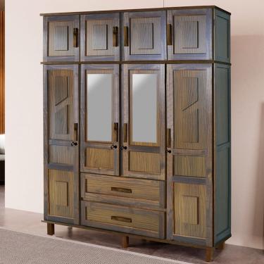 Imagem de Guarda-Roupa Casal Suécia Madeira Maciça 8 Portas 2 Gavetas com Espelho Imbuia - Pnr Móveis