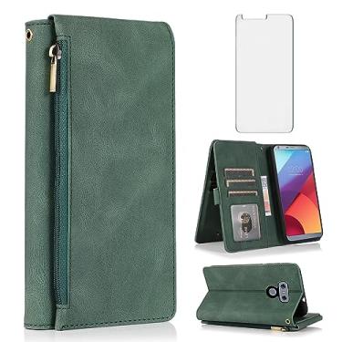 Imagem de Compatível com LG G6 Capa carteira protetora de tela de vidro temperado e capa flip de couro com zíper suporte para cartão acessórios para celular LGG6 ThinQ LG6 Thin Q G 6 Plus G6+ 6G VS988 H872