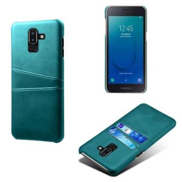 Imagem de Capas Compatível com Samsung Galaxy J8 2018,Caso de couro PU-Tampa de telefone a prova de choque com 2 slots de cartão,Proteção anti-impressão digital e anti-gota-Green