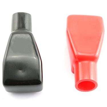 Imagem de DGZZI 1 par de capas universais de terminal de bateria de ar para carro 9 x 4,3 x 3 cm Protetor de terminal de bateria isolante Bonés positivos e negativos (preto + vermelho) estilo carro