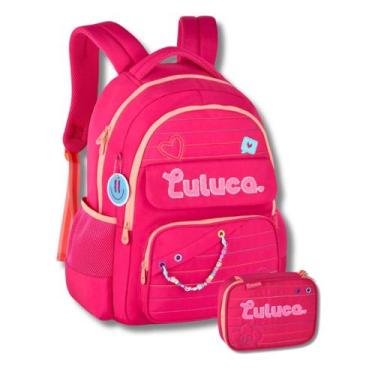 Imagem de Kit Mochila de Costas Escolar Luluca Com Estojo Box Meninas, Rosa