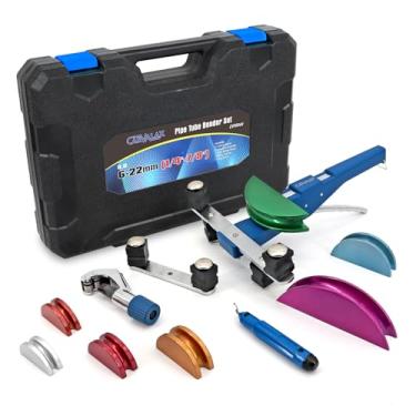 Imagem de CARVALAX Kit de dobrador de tubo de catraca de 90° - Modelo Lite (sem reversão) com 7 cabeças dobradoras galvanizadas para tubos de 1/10.2 cm a 7/20.3 cm, estrutura de alumínio para projetos HVAC