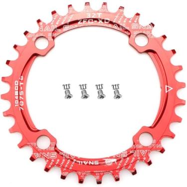 Imagem de CYSKY Anel de corrente estreito largo 104BCD 32T 34T 36T 38T 4 parafusos bicicleta única corrente para 9 10 11 velocidade, perfeito para bicicleta Road Bike Mountain Bike BMX MTB Fixie Track Fixed-Gear Bicycle (redondo, vermelho), 32T, 32T