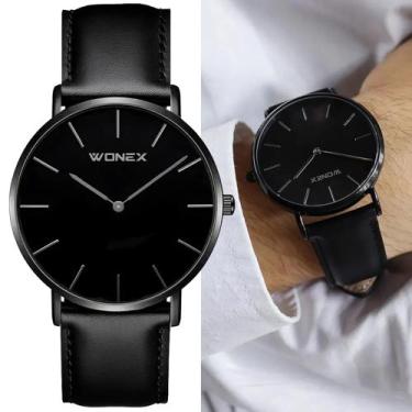 Imagem de Relógio Masculino Wonex Analógico 40mm Preto Minimalista Pulseira de C