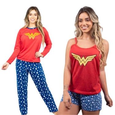 Imagem de Kit 2 Conjuntos Pijamas Adultos Feminino Estações Mulher Maravilha - N