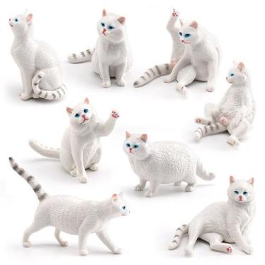 Imagem de Conjunto de estatuetas White Cat, 8 peças de brinquedo de PVC realista