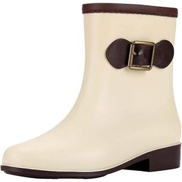 Imagem de Botas de chuva femininas cano médio botas de chuva galochas, Z04 bege, 9.5