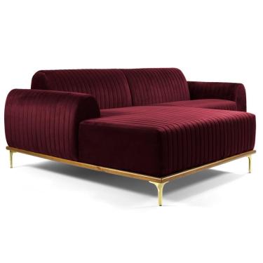 Imagem de Sofá 350cm 6 Lugares Com Chaise Esquerdo Pés Gold Molino C-278 Veludo Marsala - Domi