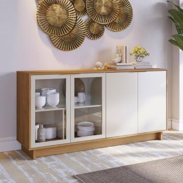 Imagem de Aparador Buffet Vitoria 2 Portas Mdp 2 Vidro E Prateleiras Freijo-off White Freijo-off White