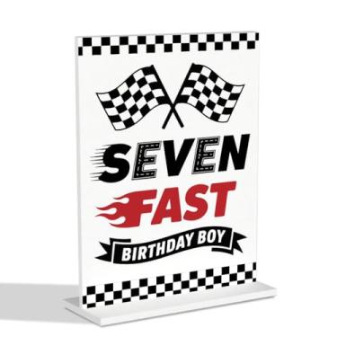 Imagem de Placa de mesa acrílica para decoração de festa de aniversário de carro de corrida, placa de limite de velocidade, presentes para meninos, decoração de aniversário de sete rápidos, bandeira de corrida