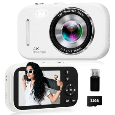 Imagem de Câmera digital, câmera digital compacta de 48 MP 4K com foco automático, câmera de apontar e fotografar com modo de beleza e guia de composição, antivibração, cartão de 32 GB, leitor de cartão, câmera
