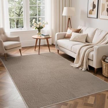 Imagem de GENIMO Tapetes florais modernos 5D 12 x 18 cm, tapete felpudo texturizado de pelúcia macio, lavável, antiderrapante, resistente a manchas, tapete marrom claro interno que não cai para sala de estar