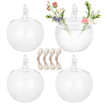 Imagem de DELORIGIN 4 peças de suporte de samambaia de vidro para pendurar vasos hidropônicos com corda de juta, terrário, plantas, cabide, vaso de suculentas, terrários para plantas de ar de musgo, decoração