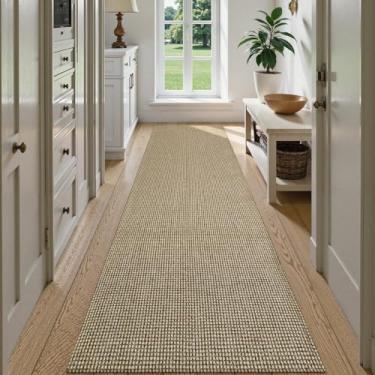 Imagem de Uphome Tapete de corredor de cozinha, 60 x 25 cm lavável para corredores, antiderrapante, tapete moderno de algodão de tecido de baixa película, tapete de corredor de quarto resistente a manchas para