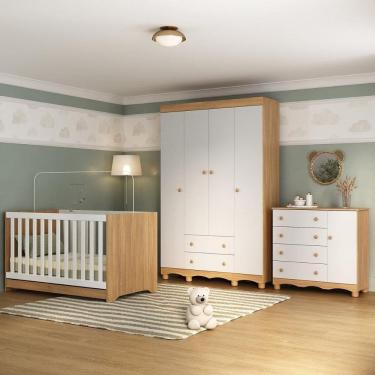 Imagem de Quarto de Bebê Completo com Berço Americano 3 em 1 p/Colchão 130x70cm Dengo Multimóveis MP4584