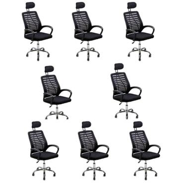 Imagem de Kit 8 Cadeiras Escritório Diretor Tela Mesh Com Encosto De Cabeça Preto
