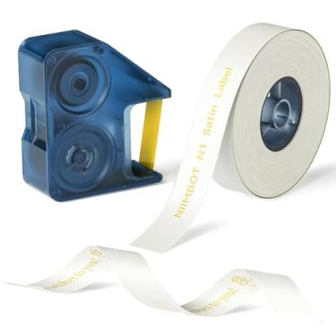 Imagem de NIIMBOT Conjunto de fita de cetim N1, apenas para etiquetador N1, perfeito para embrulho de presente de artesanato DIY, cetim branco (14 mm x 5,1 m) com fita dourada (14 mm x 6,2 m)