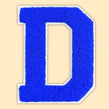 Imagem de QianSiLi Adesivos de letras universitárias de chenille azul de 11 cm, letras grandes para jaquetas Letterman, moletons com capuz, mochilas, coletes, roupas, adesivos individuais da letra D
