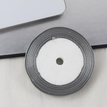 Imagem de Fita de cetim dupla face de 24 metros, fita de embrulho macia para artesanato DIY, fitas finas de poliéster de cor sólida para decoração de festivais, festas de casamento (cinza)