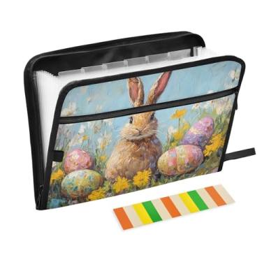 Imagem de CEBUGI Pasta expansível com 13 bolsos, organizador de arquivos sanfonado à prova d'água com etiquetas tamanho A4, organizador de documentos de papel para escola, material de escritório, coelhinho da