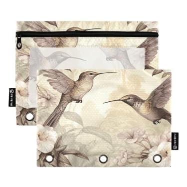 Imagem de Wassud Dois pássaros e flores, pacote com 2 pastas para fichário, pastas de bolso com 3 furos, pasta organizadora para casa, escritório