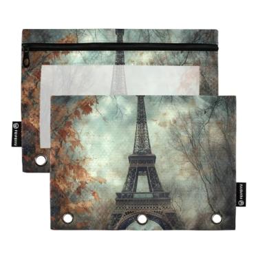 Imagem de CEBUGI 3 bolsas de lápis com zíper e janela transparente, 2 pacotes de estojo para exames de sala de aula (Torre Eiffel)
