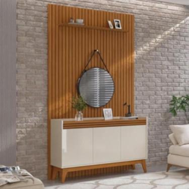 Imagem de Painel Ripado 139cm com Buffet Ripado 3 Portas 136cm - Via Nossa, Off 
