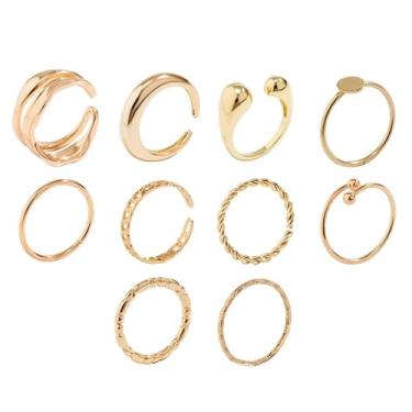 Imagem de Anéis elásticos de ouro grosso com detalhes de contas, joias ajustáveis empilháveis para mulheres, anéis modernos presentes de natal presentes de amizade para mulheres dia dos namorados, Medium, Latão