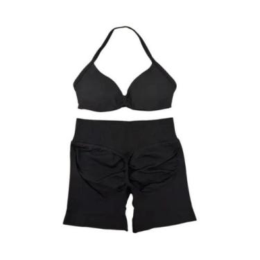 Imagem de Conjunto De Top E Shorts Sem Costura De Cintura Alta Para Academia 2 P