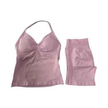 Imagem de Conjunto De Top E Shorts Sem Costura De Cintura Alta Para Academia 2 P