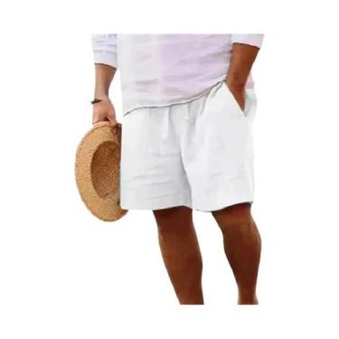 Imagem de Bermuda Masculina plus Size Leve De Linho E Algodão Para Verão, Respir