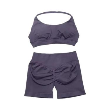 Imagem de Conjunto De Top E Shorts Sem Costura De Cintura Alta Para Academia 2 P