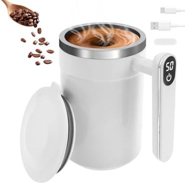 Imagem de Xícara de café magnética automática, copo de mistura elétrica de aço inoxidável de 400 ml com visor de temperatura, garrafa de agitação portátil recarregável para bebidas quentes, chocolate, café