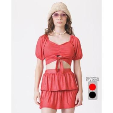 Imagem de Conjunto Brilho Blusa e Shorts Saia - Menina Tamanho 12 a 18-Feminino