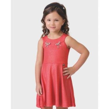 Imagem de Vestido menina malha laço strass brilho leve festa confortável - Vermelho e Rosa - Menina 1 a 4 anos-Feminino