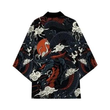 Imagem de Kimono Samurai Impresso Dragão Verde Para Homens E Mulheres Anime Card