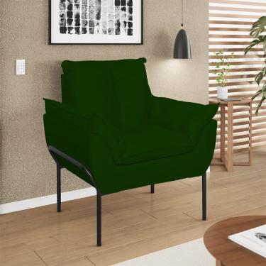 Imagem de Poltrona Sofá Luxo Base Metal Preto Recepção Escritório Verde