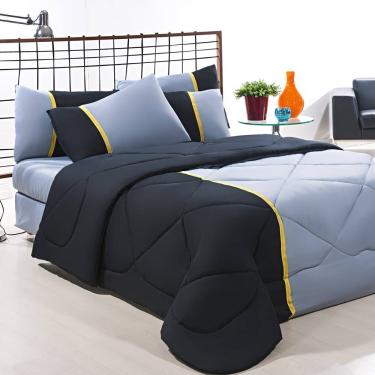 Imagem de Enxoval Edredom + Jogo De Cama Queen Aconchego Premium 06 Peças - Preto/ Cinza