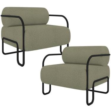 Imagem de Kit 02 Poltronas Decorativa Pés Industrial Moscou K01 Bouclê Verde - L