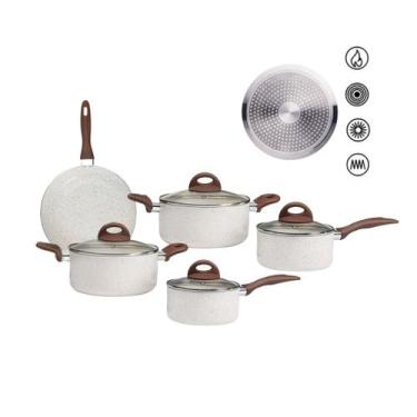 Imagem de Jogo de Panelas Brinox Antiaderente Ceramic Life 5 Peças Granada com I