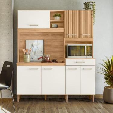 Imagem de Cozinha Compacta Yara 7 Portas 1 Gaveta Freijó/Off White/Ripado Freijó