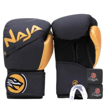 Imagem de Kit luva Boxe Muay Thai Naja Extreme + Bandagem + Protetor Bucal, Pret