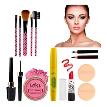 Imagem de Kit De Maquiagem Blush Batom Esponja Lápis E Pincel Rímel  - nova aven