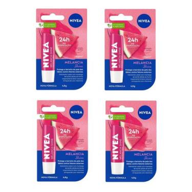 Imagem de Kit 4 Protetor Labial Nivea Melancia Shine 4,8g - Nivea