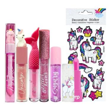 Imagem de Kit De Maquiagem Infantil Batom Gloss Cartela Adesivo  - nova avenida 