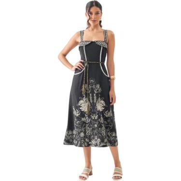 Imagem de Vestido Midi Jardim Art Déco - Antix -, M, Preto