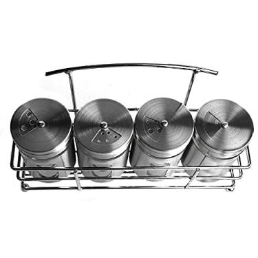 Imagem de Porta Condimento E Tempero De Vidro 5pçs Aço Inox C/ Suporte