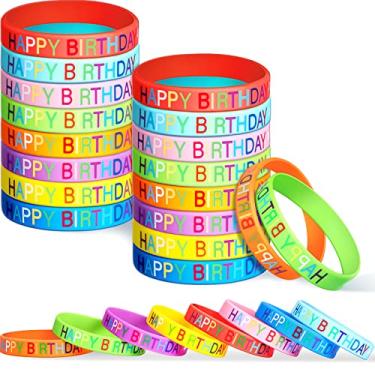 Imagem de 24 peças de pulseiras de borracha de feliz aniversário, pulseiras elásticas de silicone coloridas para sala de aula pulseiras de aniversário lembrancinhas de festa para adolescentes sala de aula suprimentos de festa de aniversário