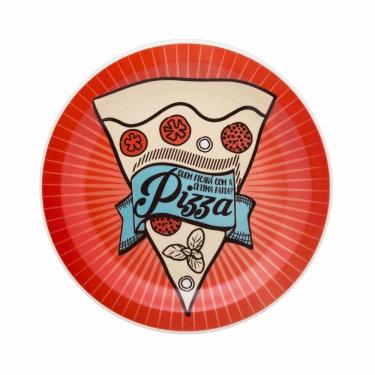 Imagem de Kit 10 Pratos Rasos Pizza Vermelho Red Oxford® Cerâmica 26cm